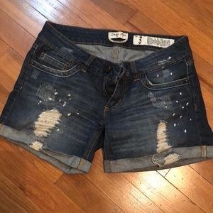 Indigo rain ripped denim shorts